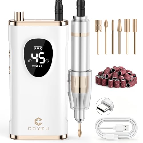 Professional Electric Nail Drill Rechargeable Nail File with Bits - color: Pearl White