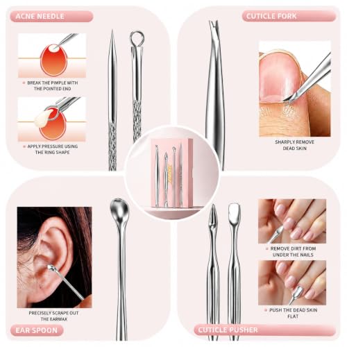 ZIZZON Nail Clippers Kit Manicure Pedicure Set with Holographic Case(Pink) - color: Pink