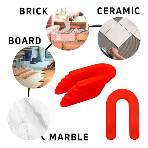 50PCS Horseshoe Tile Spacers, 1/8 Inch U-Shape Plastic Structural Shims for Tile Leveling System, Red Tile Leveling Clips for Ceramic Floor and Wall Installation - size: 1/8 Inch