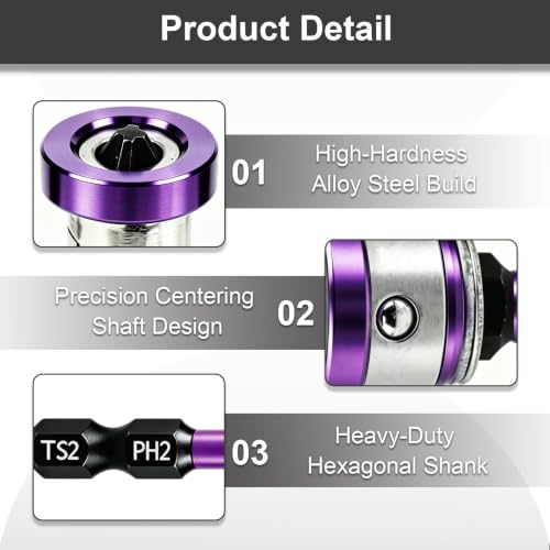 6pcs Drywall Screw Setter Set, 1/4" Hex Adjustable Depth Positioning Bits with Magnetic Bit Holder Extension Bar, Magnetic Positioning Screwdriver Bits, for Sheetrock and Plasterboard Screws (Purple) - color: Purple