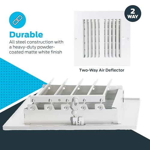EZ-FLO 6 x 6 Inch (Duct Opening) Air Vent Cover for Wall or Ceiling, Two-Way Ventilation Register, Solid Steel HVAC Register Cover, White, 61660 - size: 6 in. x 6 in.