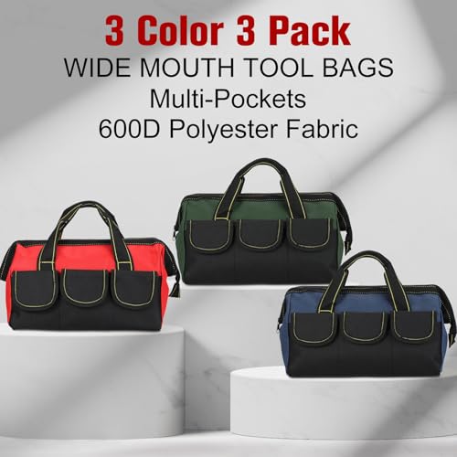 Sanwuta 3 Pack 13 Inch Tool Bags, Classic, Red, Army Green, Blue - color: Red, Army Green, Blue, size: 13 Inch, style: Classic