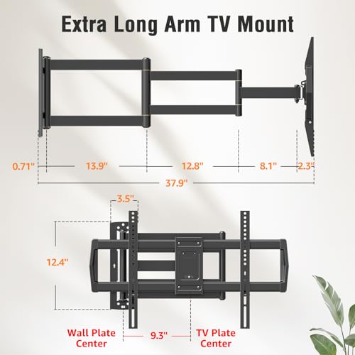 37.9" Long Arm TV Wall Mount for 42-75 Inch TV, Full Motion Swivel and Tilt - size: Indoor Arm: 37.9"
