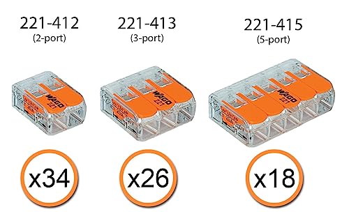 WAGO 221 Lever Nuts 78pc Compact Splicing Wire Connector Assortment with Case. Includes 221-412, 221-413, 221-415
