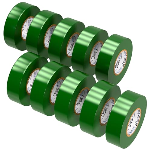 OHLECTRIC Professional Grade Vinyl Electrical Tape (10 Pack) Green - 7 Mil Thick Flame-Retardant, Heat & Weather Resistant 3/4 Inch x 60 Feet | Ideal for Contractors & Electricians - size: 10 Roll, style: Green