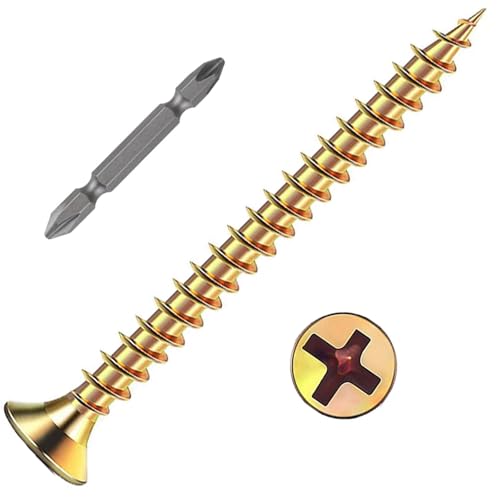 Wensilon # 6X1-1/2 (200PCS) Flat Head Color zinc Wood Screw 3.5X40, Quick Metal self Tapping Flat Head - color: Yellow, size: #6x1-1/2"