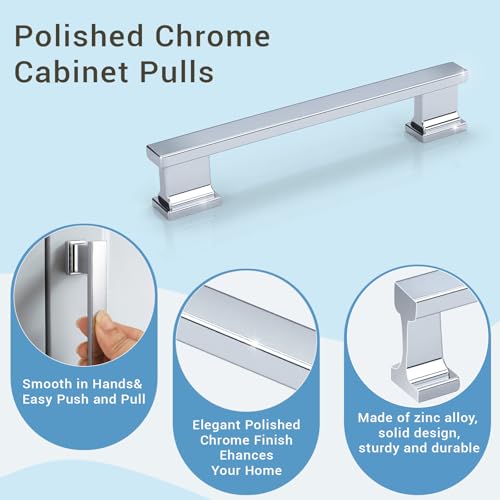 KNOBWELL 6 Pack Polished Chrome Solid Cabinet Pulls 5 Inch(128mm) Hole Center Kitchen Cabinet Handles,Cabinet Hardware for Cupboard Drawer Pulls - color: Polished Chrome, size: Hole Center：5 inch（128mm）