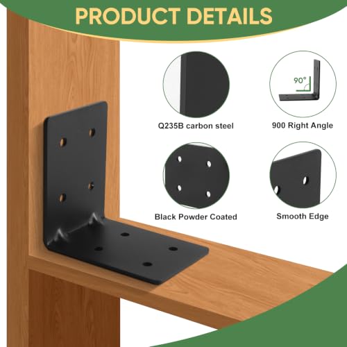 8 Pcs 4"x4"x3" 90 Degree Black Metal Corner Brackets, 3MM Thick - size: 4×4×3