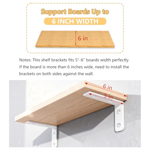 LSK 6PCS L Bracket, L 5"×H 2" Shelf Support Bracket, Max Load :42lb, White - color: White, size: 5x2 inch (light duty)