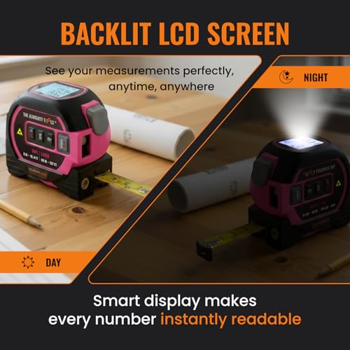 The Almighty Ruler Laser Tape Measure | Smart Range Finder | 196ft/ 60m - color: Pink, style: 60m