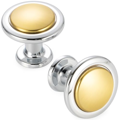 KOOFIZO 10 Pack Gold & Chrome Cabinet Knobs Round Single Hole Pulls 1960s - color: Brushed Gold + Polished Chrome, size: Knob 1 - 10Pcs, style: Round