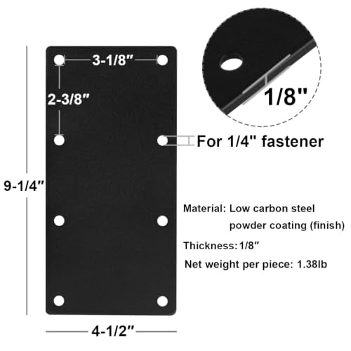 4 PCS 9" x 4" Black Mending Plate for Wood, Heavy Duty Flat Repair Bracket