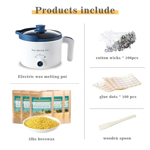 5lbs Beeswax Candle Making Kit with Electric Wax Melting Pot - size: Wax Melting Pot Set 6pcs