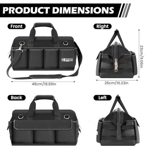 VJI 19" Portable Heavy Duty Tool Bag with Adjustable Shoulder Strap, Black - color: Black, size: Large