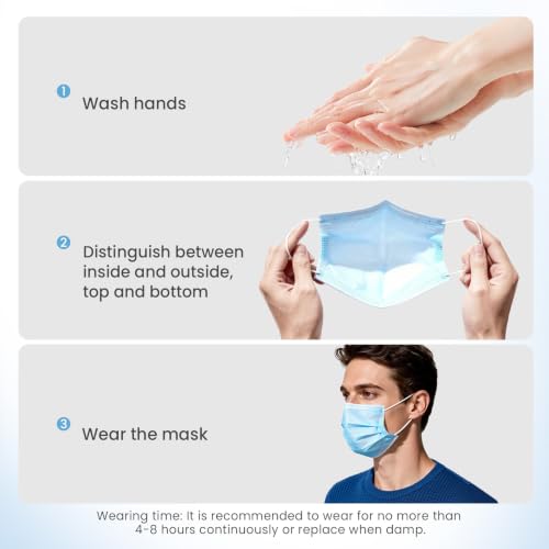 Disposable Face Masks 100 Pack, 3-Ply Breathable Masks with Soft Comfortable Earloops, Adjustable Nose Clip for Office, Travel, School & Public Use, Blue - color: Blue