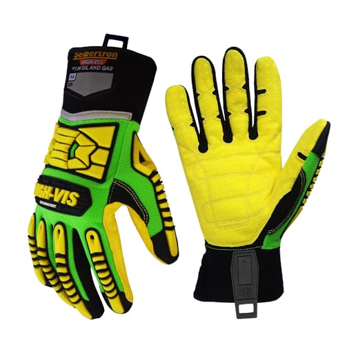 Seibertron High-Vis Series Cut Resistant Reducing Anti-Impact Mechanics Heavy Duty Safety Rescue Oil and Gas Gloves - color: Green-sdxc5 En388 4543ep Cut Resistant, size: Medium (Pack of 1)