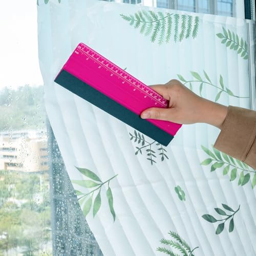 FOSHIO Professional Squeegee for Vinyl, Decals, Sticker Paper, Wallpaper, Window Film, Craft, Suede Felt Squeegee Smoothing Tool with Ruler, Pink (10 inches) - size: 10 inches