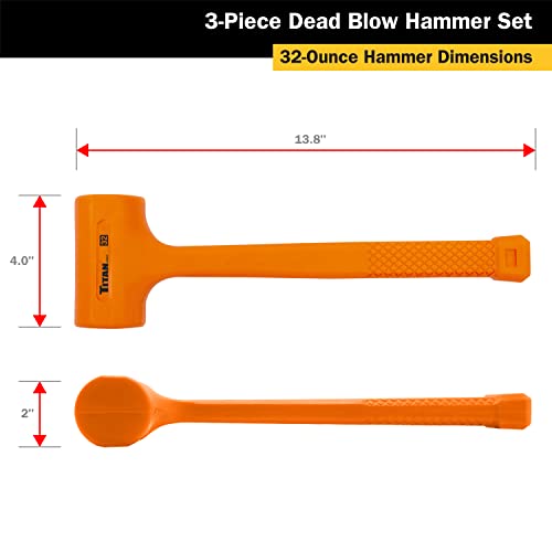 Titan 63143 3-Piece Dead Blow Hammer Set, Includes 1lb, 2lb & 3lb with Non-slip Diamond Textured Handles, Spark & Rebound Resistant - size: 16oz + 32oz + 48oz