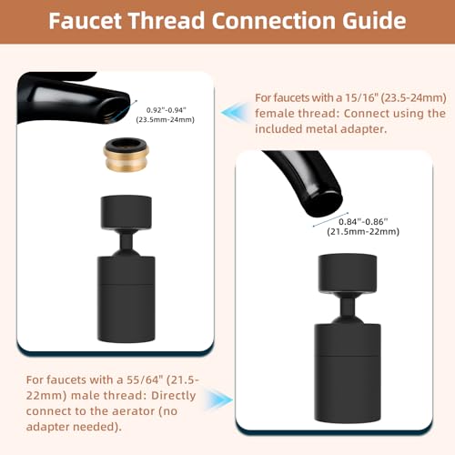 Hibbent Faucet Aerator, 360 Degree Kitchen Sink Faucet Aerator, Dual-function Swivel Big Angle Kitchen Faucet Attachment, Faucet Replacement Part, Matte Black - color: Matte Black, style: Dual Modes