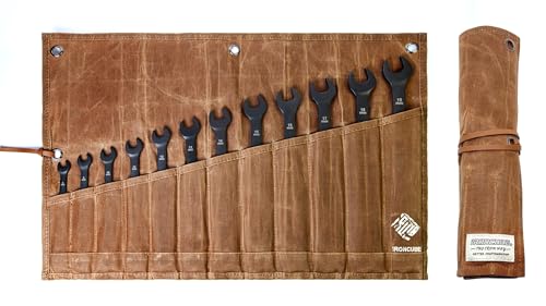IRONCUBE Tool Pouch, Roll-Up Storage Bag for Hand Tools & Wrenches - style: 12 Pockets Wax Canvas