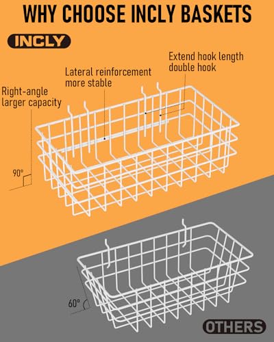INCLY 4 Pack Pegboard Baskets Bins Set, White Metal Pegboard Accessories - color: White