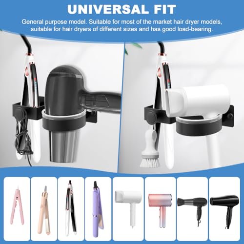 CALIDAKA Hair Dryer Holder Wall Mounted, Hair Dryer and Straightener Holder, Hair Tool Organizer for Bathroom, Suitable for Most of Hair Dryers(COLOR:black)