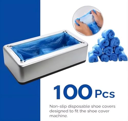 Hands-Free Automatic Shoe Cover Dispenser with 100 Disposable Covers, Heavy Duty Non-Electric Design, Fits Most Shoe Sizes for Home, Office, Clinic & Workshop