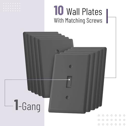 Bates- Light Switch Cover, Pack of 10, 1 Gang, Grey, Single Light Switch - color: Gray, size: 10 Pack, Standard-Size