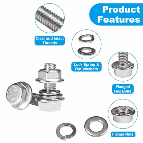 25 Sets M6-1.0 x 16mm Flanged Hex Head Bolts and Nuts Kits - size: M6-1.0 x 16mm