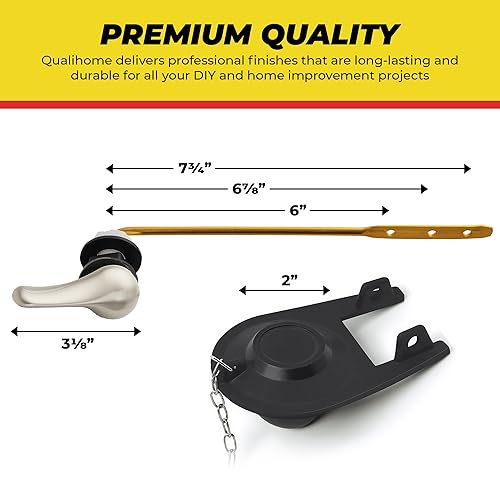 Qualihome Front Mount Brushed Nickel Toilet Handle Replacement Kit with 2 Inch Universal Toilet Flapper Replacement Kit and Stainless Steel Toilet Flapper Chain - color: Brushed Nickel