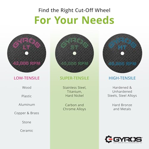 GYROS Cut-Off Wheels for Rotary Tools – 1.5” Super-Tensile Fiberglass Reinforced, 12-Pack | Ideal for Stainless Steel, Titanium, Nickel, Carbon & Chrome Alloys | Made in USA 11-41502/12 - size: 1.5 inches (12 pcs)