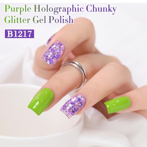Double Rhythm 15ML Glitter Gel Polish Shimmer Reflective Holographic Color Magnetic for Nail Art Salon DIY at Home (Sparkle Purple-B1217) - color: Sparkle Purple