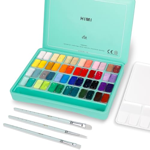 HIMI Gouache Paint Set, 48 Colors x 0.4 oz, Twin Jelly Cup, 3 Brushes - color: 48 colors