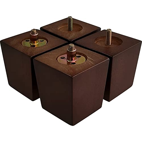 GOSCHE 3 Inch Wood Furniture Feet Sofa Legs Set of 4, Brown Square Couch Legs, Mid Century Modern Dresser Replacement Feet for Chair Armchair Recliner Coffee Table Or Home DIY Projects Bun Feet - size: 3 Inch