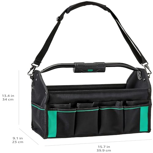 Amazon Basics Tool Bag Organizer with LED Light, 30 Pockets, Adjustable Shoulder Straps, Portable, Black - size: Tool Tote