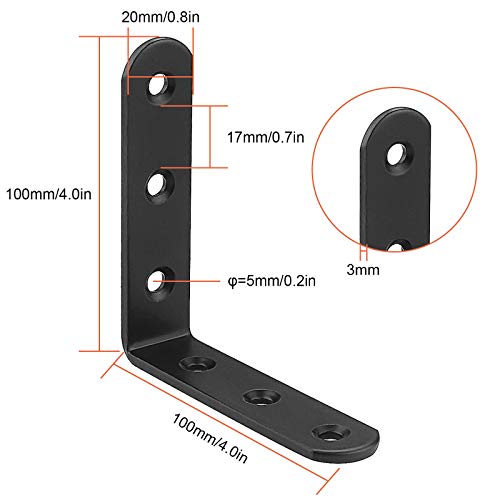 16 PCS Black L Brackets for Wood, 4" x 4" Corner Bracket Heavy Duty L Corner Brace Metal Right Angle Brackets for Shelves, Furniture, Bedframe, Cabinet, Drawer, Chair, Thickness 3MM