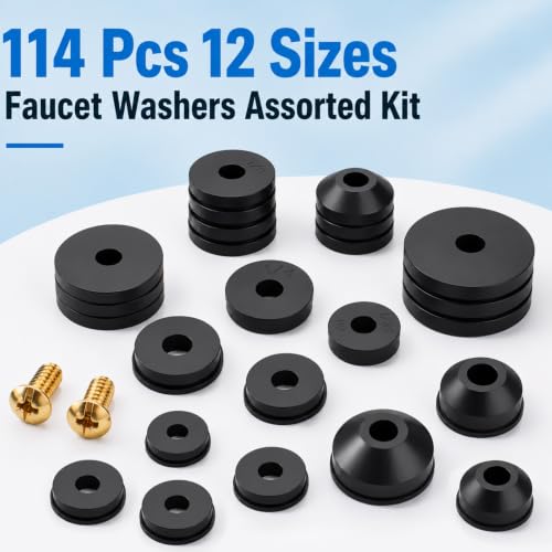 ZDBB 106 pcs Flat and Beveled Faucet Washers and Brass Bibb Screws Assortment for Use with Assorted Quick-Opening Style Faucets Stem Worn Out Washer Replacements Black - size: 106 PCS