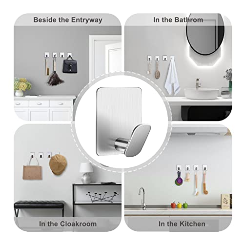 DELITON Adhesive Towel Hooks, SUS 304 Stainless Steel No Drill Shower Hooks - color: Silver