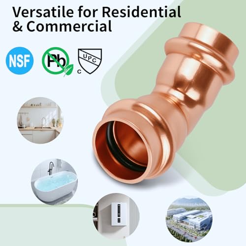 45 Degree Copper Press Elbow Fitting, Lead-Free Plumbing Pipe Fitting, Compatible with Standard Press Connection Tools, NSF Certified, for Residential & Commercial Use (10-Pack) - size: 3/4" copper press elbow 45°-10P