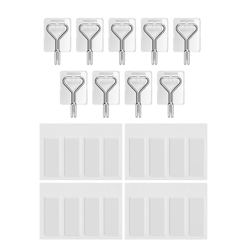 FrogTape reMOVEables Small Wire Hooks - 9 Clear Hooks & 12 Adhesive Strips - Holds up to 0.5 lb - Damage Free Adhesive Hook - Removable & Reusable Wall Hooks for Hanging - No Nails (Pack of 9) - color: Clear, size: Pack of 9, style: Small