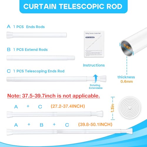 White Tension Curtain Rod for Windows 28 to 48 Inch - color: White, size: 28-48"