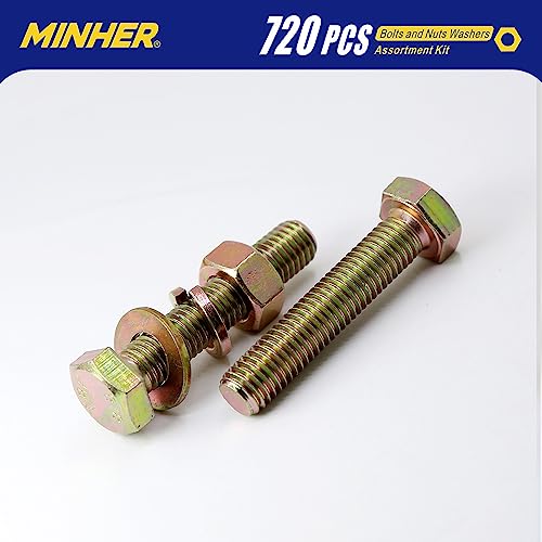 MINHER M4 M5 M6 Bolts and Nuts Assortment Kit 720PCS Hex Screws Nuts & Washers Set - color: M4, M5, M6 (720PCS)