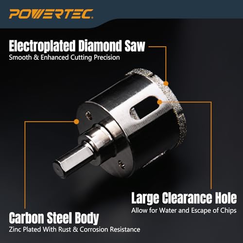 POWERTEC Wet Diamond Hole Saw Kit – 7-Piece Set with Suction Mount Drill Guide, Water Tank & Hose for Wet Drilling in Tile, Porcelain, Granite, Marble, Glass & Ceramics (14908) - size: Wet Diamond Hole Saw Kit, style: 7 Piece Hole Saw Kit