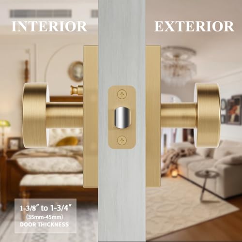 Satin Brass Gold Door Knobs Privacy Door Knobs Interior with Lock - color: Brushed Brass