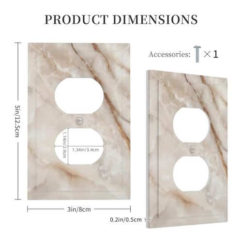 Beige Marble Pattern Outlet Covers Light Switch Cover Modern Wall Plate Decorative Duplex Receptacle Switch Plates Electrical Outlet Faceplate for Bathroom Kitchen Bedroom 5" x 3" - size: Duplex Outlet Covers