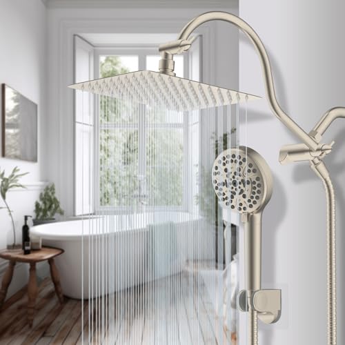 Hibbent All Metal cUPC Certified High Pressure Rainfall 10'' Shower Head - color: Brushed Nickel, style: Square 10''