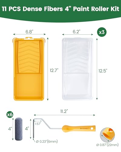 Voomey Foam Paint Roller, 4 Inch Mini Flock Foam Cover Kit - size: 4 Inch Mini Flock Foam Paint Roller Kit 11 Pack