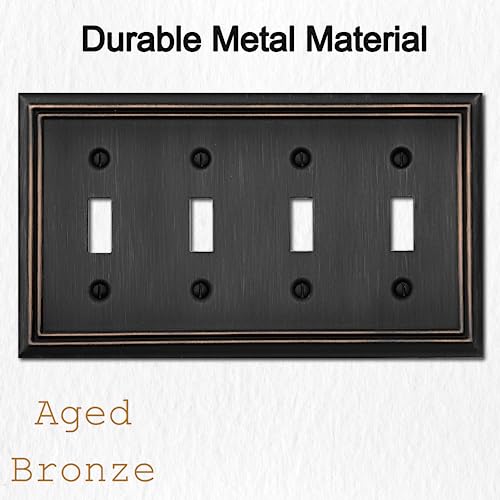 OKAWYC Quadruple Toggle Light Switch Cover Adler Metal Wall Plate, 2-Pack Aged Bronze 2 Gang, Light Switch Cover Decorative Wallplate, Durable - style: 4 Toggle 2PK