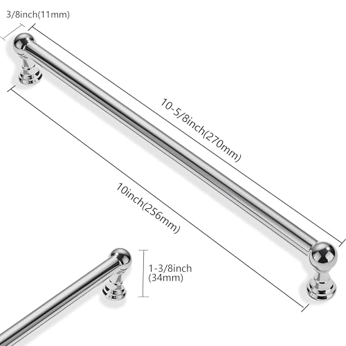 10 Pack 10 Inch Hole Center Polished Chrome Cabinet pulls 100% Solid Heavy Duty Dresser Pulls Cabinet Drawer Pulls for Kitchen Cupboard Hardware - color: Polished Chrome, size: 10 inch hole center