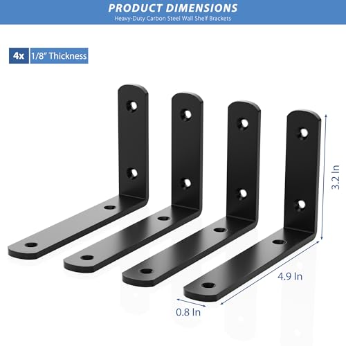 4Pack 5inch Shelf Brackets, Black Floating Shelf Bracket - size: 5inch, style: 4PCS